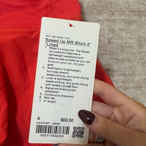 Lululemon Speed Up shorts 4” size 4 carnation red brand new - Picture 3 of 8